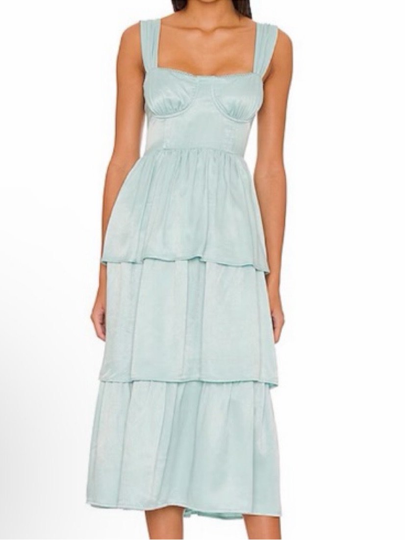 Weworewhat Tiered Bustier Midi Dress In Sage